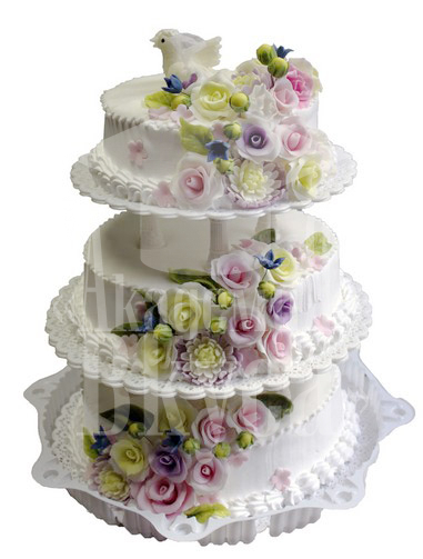 Торт свадебный 3-х ярусный с разноцветными розами