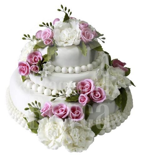 Торт свадебный с белыми пионами и розами