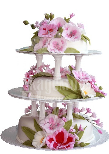 Торт свадебный 3-х ярусный с розовыми цветами