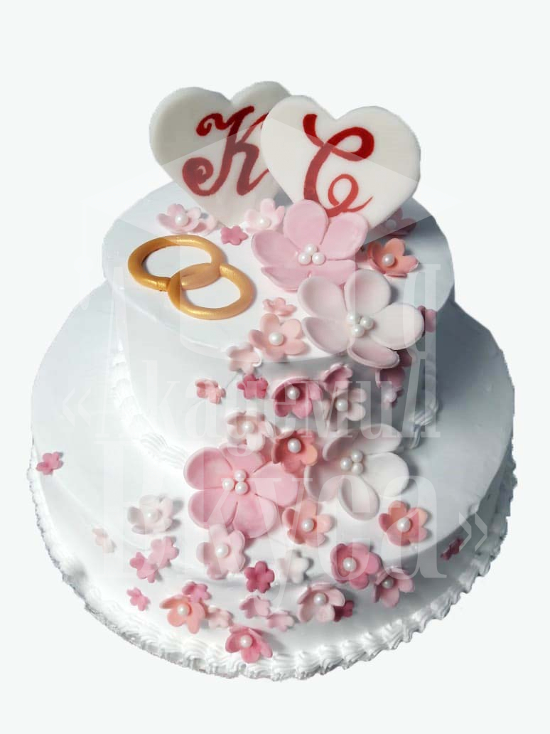 Торт свадебный 2-х ярусный с гирляндой розовых цветов
